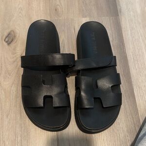 Steve Madden Black Leather Slides